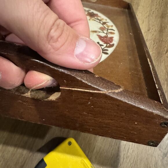 VTG Handmade Embroidery Wooden Glass Serving Tray Creative Circle Autumn #1936 - Picture 4 of 5